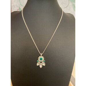 Silver Necklace With Emerald & Crystal Pendant